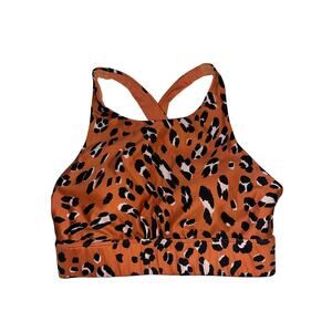 Fabletics No Bounce Sports Bra in Burnt Orange with Leopard print size small